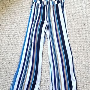 Flowy stripes pants. Shades of blue with tan and white size medium